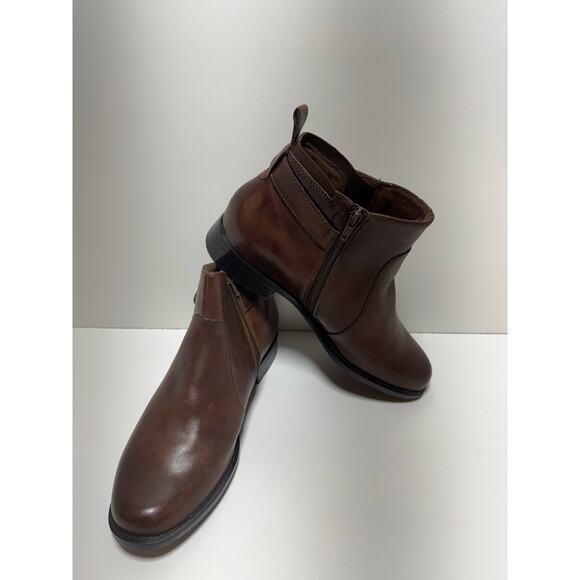 Earth Spirit Norway Brown Leather Women’s Ankle Boots Sz 11 Side Zip Boho - Picture 1 of 10